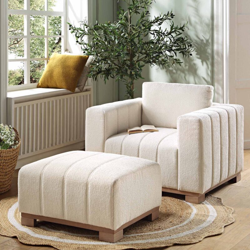 Belsize Beige Boucle Sofa with Wooden Base, 1-Seater - Image 3