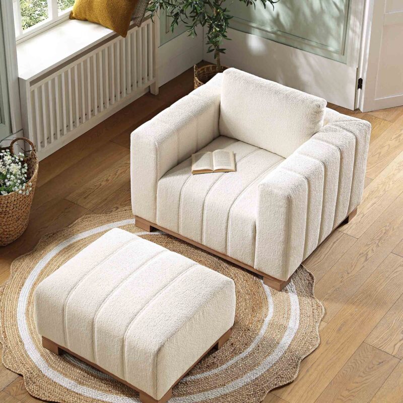 Belsize Beige Boucle Sofa with Wooden Base, 1-Seater - Image 4