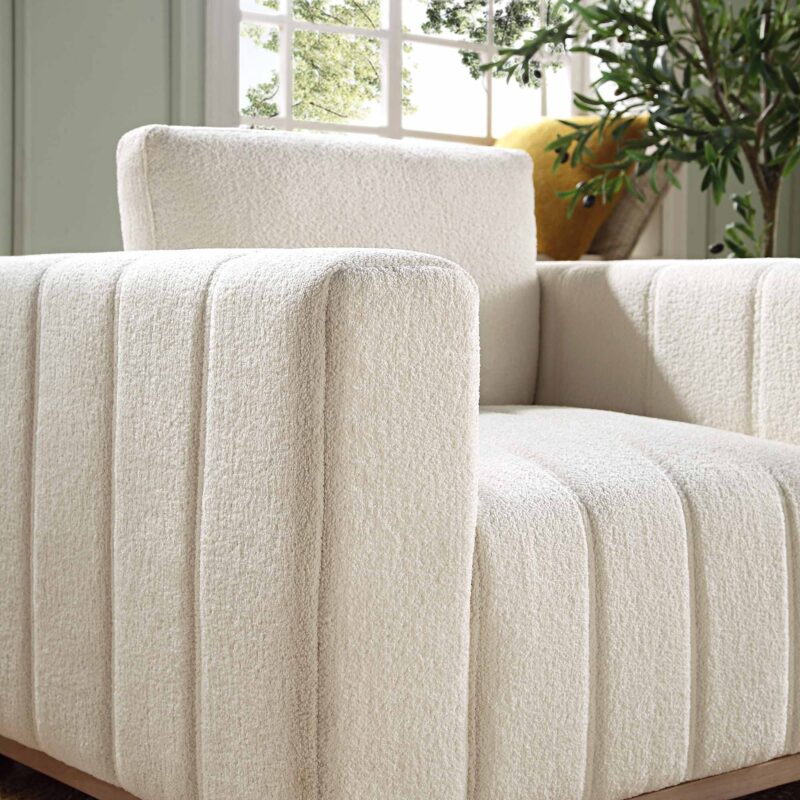 Belsize Beige Boucle Sofa with Wooden Base, 1-Seater - Image 5