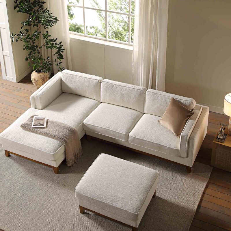 Dipley Beige Boucle Fabric Sofa, Grande Chaise Sofa Left Hand Facing - Image 3