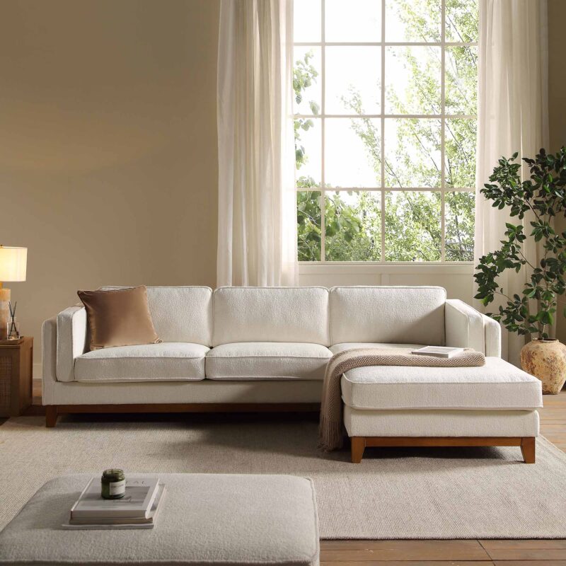Dipley Beige Boucle Fabric Sofa, Grande Chaise Sofa Right Hand Facing - Image 2