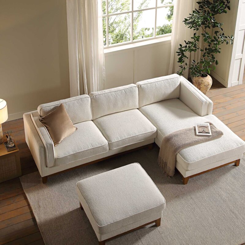 Dipley Beige Boucle Fabric Sofa, Grande Chaise Sofa Right Hand Facing - Image 3