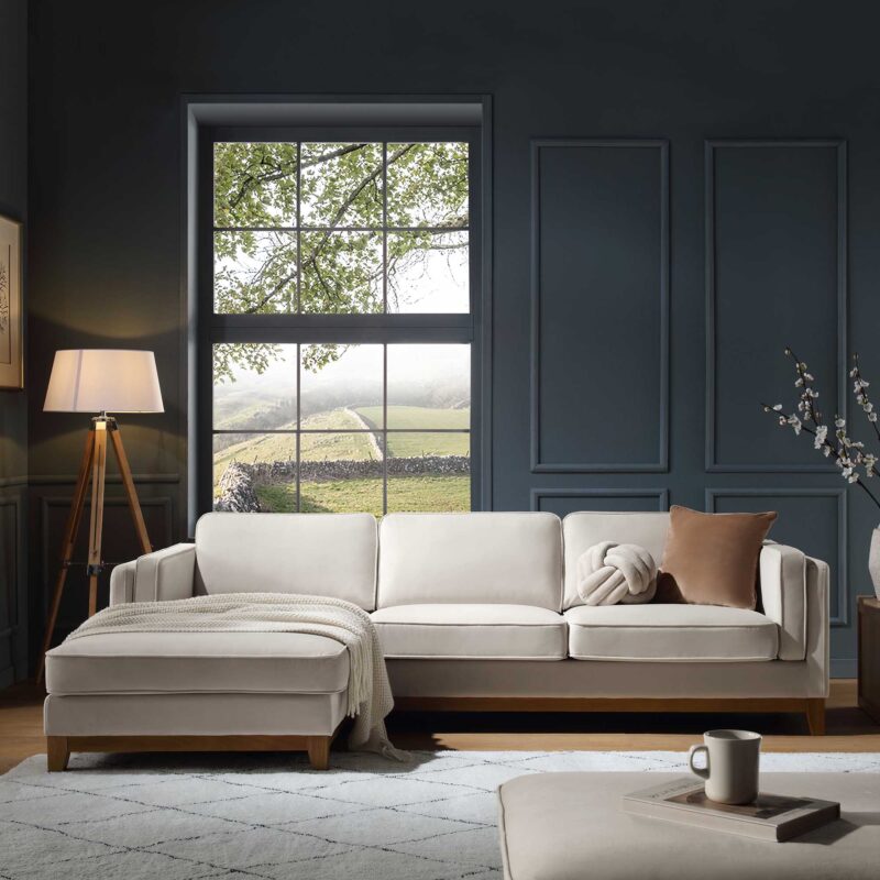Dipley Champagne Velvet Sofa, Grande Chaise Sofa Left Hand Facing - Image 2