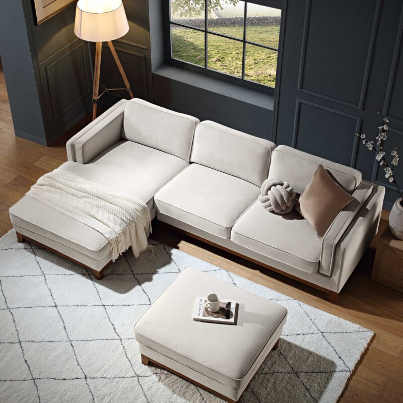 Dipley Champagne Velvet Sofa, Grande Chaise Sofa Left Hand Facing - Image 3