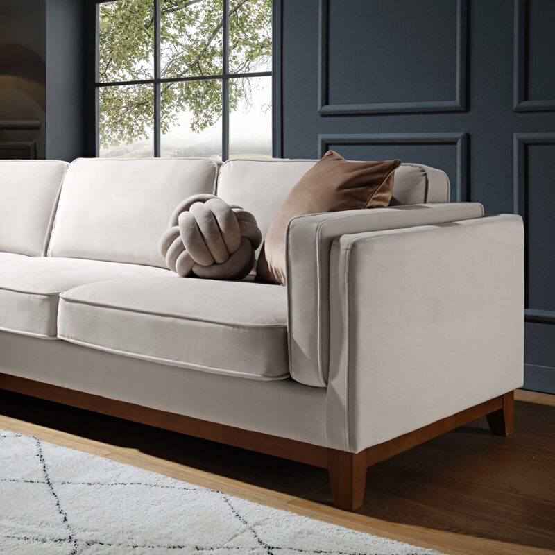 Dipley Champagne Velvet Sofa, Grande Chaise Sofa Left Hand Facing - Image 4