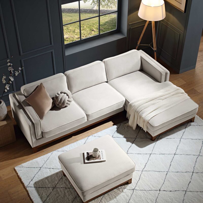 Dipley Champagne Velvet Sofa, Grande Chaise Sofa Right Hand Facing - Image 3