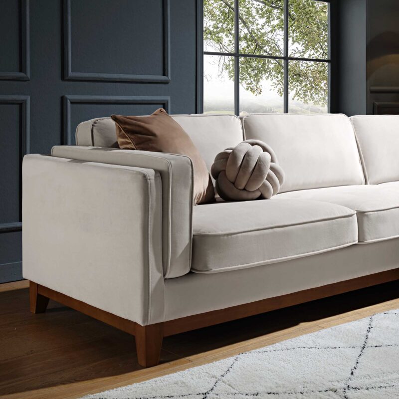 Dipley Champagne Velvet Sofa, Grande Chaise Sofa Right Hand Facing - Image 4