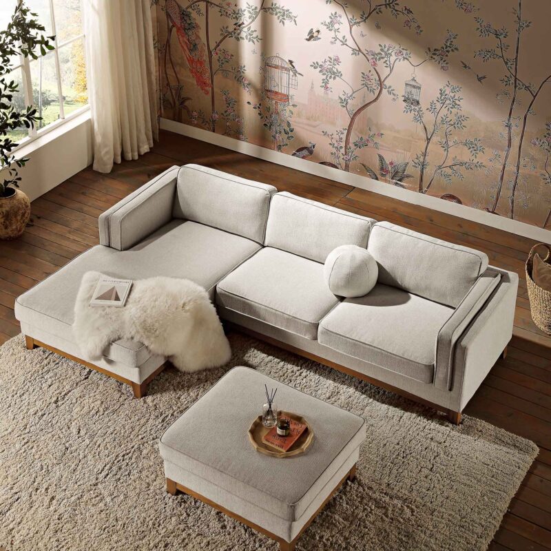Dipley Oatmeal Woven Fabric Sofa, Grande Chaise Sofa Left Hand Facing - Image 2