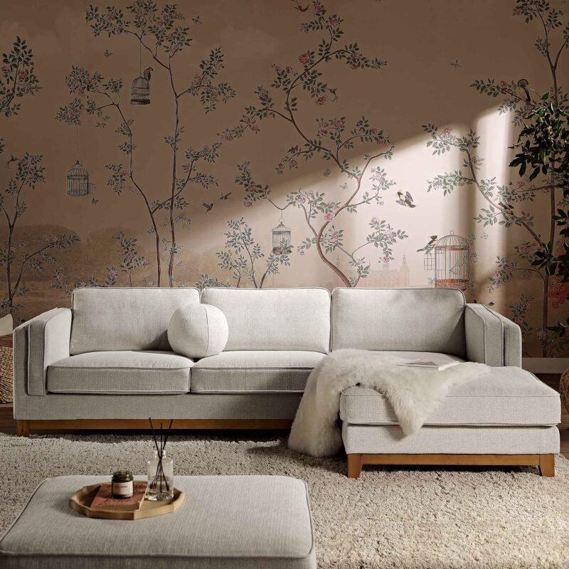 Dipley Oatmeal Woven Fabric Sofa, Grande Chaise Sofa Right Hand Facing - Image 2