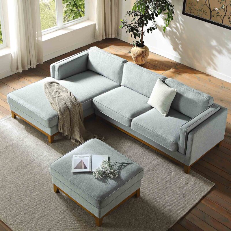 Dipley Sage Woven Fabric Sofa, Grande Chaise Sofa Left Hand Facing - Image 3