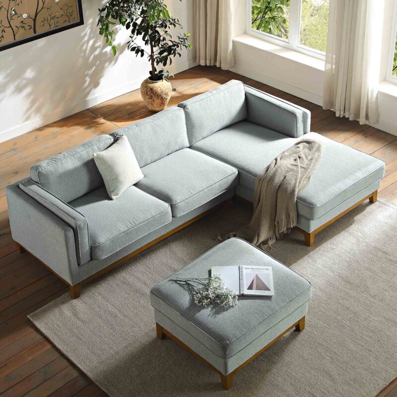 Dipley Sage Woven Fabric Sofa, Grande Chaise Sofa Right Hand Facing - Image 3