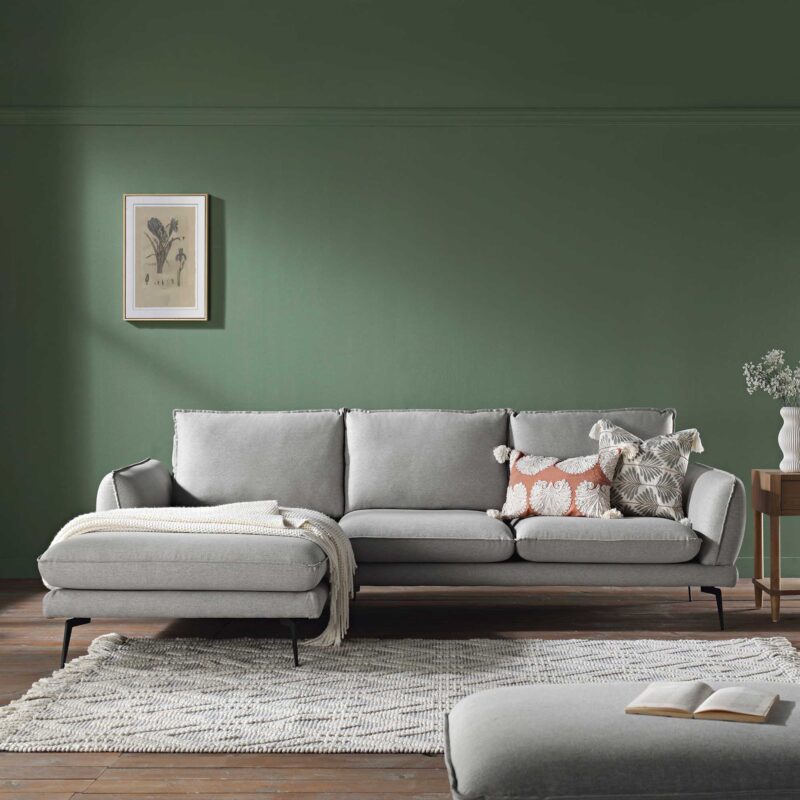 Obriel Grey Marl Fabric Sofa, Grande Chaise Sofa Left Hand Facing - Image 2