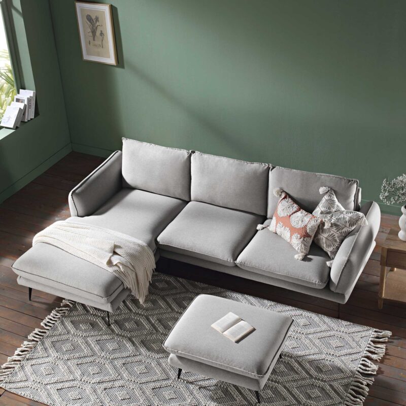 Obriel Grey Marl Fabric Sofa, Grande Chaise Sofa Left Hand Facing - Image 3