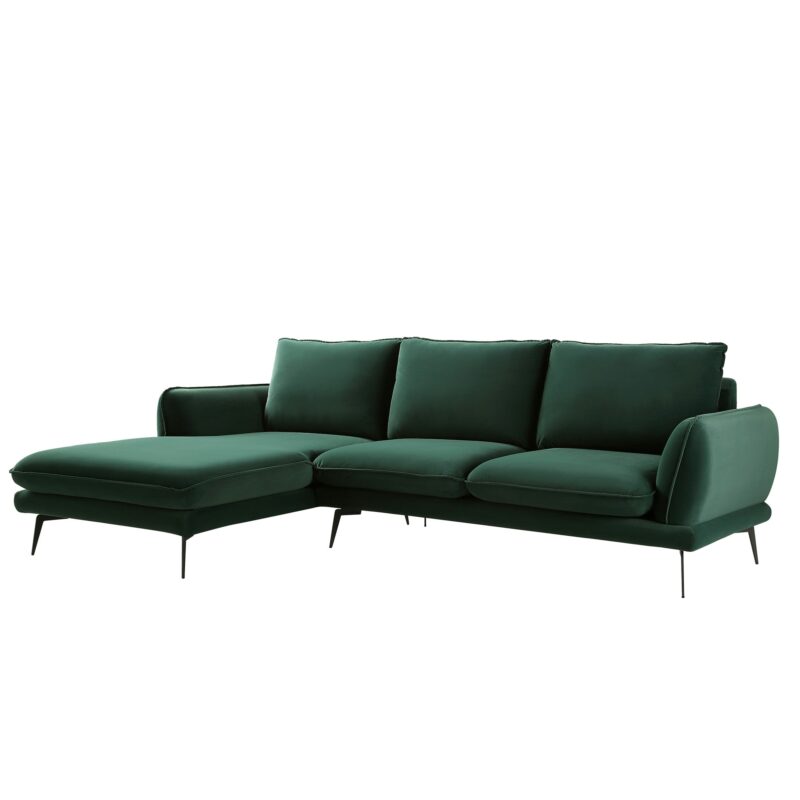 Obriel Forest Green Velvet Sofa, Grande Chaise Sofa Left Hand Facing - Image 5