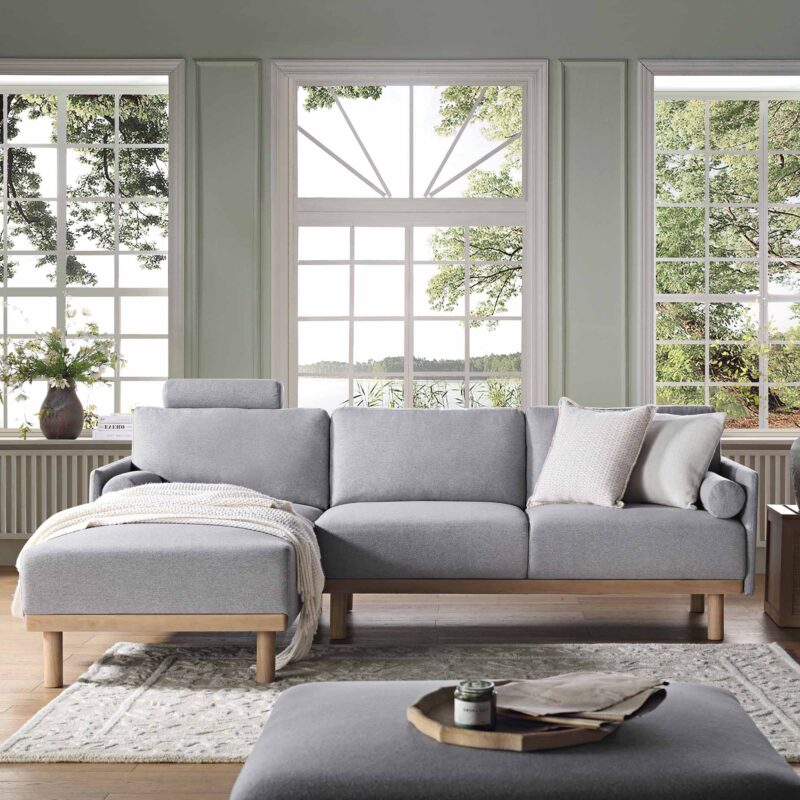 Timber Grey Marl Fabric Sofa, Large 3-Seater Chaise Sofa Left Hand Facing - Image 2