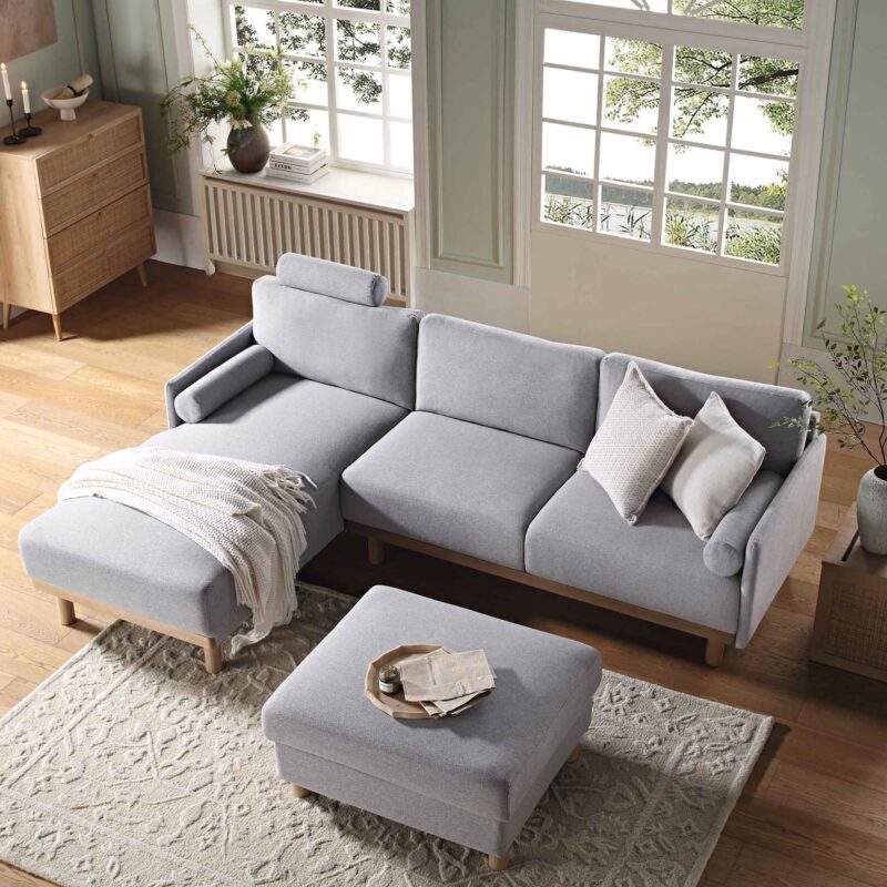 Timber Grey Marl Fabric Sofa, Large 3-Seater Chaise Sofa Left Hand Facing - Image 3