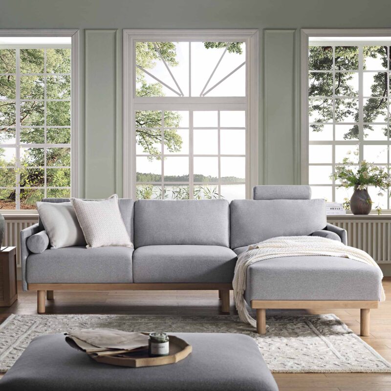 Timber Grey Marl Fabric Sofa, Large 3-Seater Chaise Sofa Right Hand Facing - Image 2