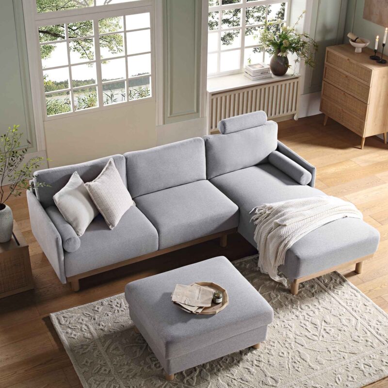 Timber Grey Marl Fabric Sofa, Large 3-Seater Chaise Sofa Right Hand Facing - Image 3
