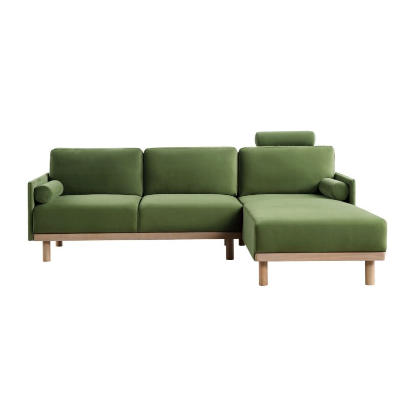 Timber Fern Green Velvet Sofa, Large 3-Seater Chaise Sofa Right Hand Facing - Image 5