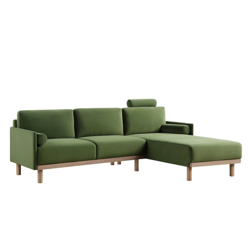 Timber Fern Green Velvet Sofa, Large 3-Seater Chaise Sofa Right Hand Facing - Image 6
