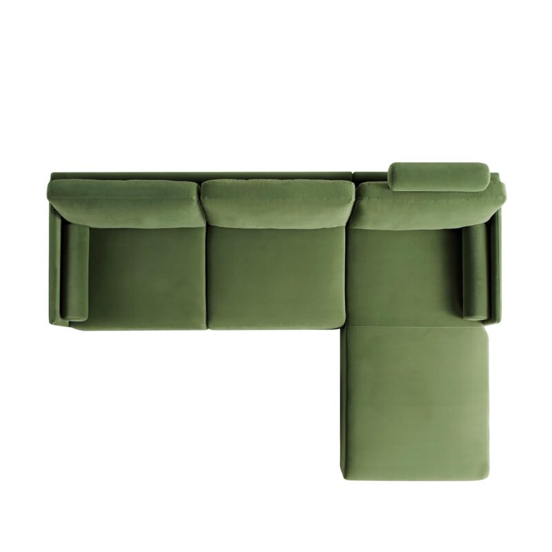 Timber Fern Green Velvet Sofa, Large 3-Seater Chaise Sofa Right Hand Facing - Image 8