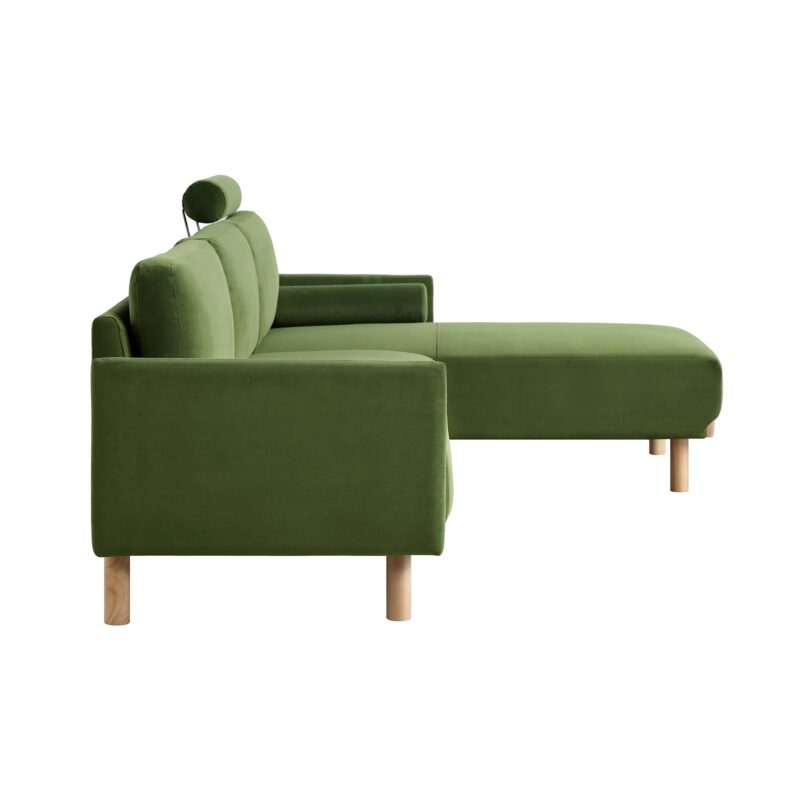 Timber Fern Green Velvet Sofa, Large 3-Seater Chaise Sofa Right Hand Facing - Image 9
