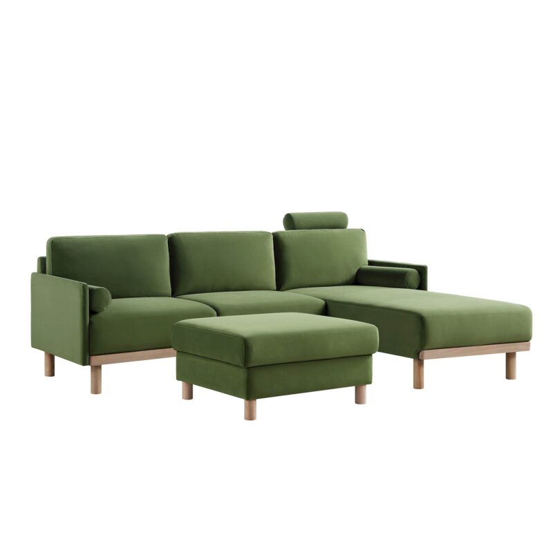 Timber Fern Green Velvet Sofa, Large 3-Seater Chaise Sofa Right Hand Facing - Image 10