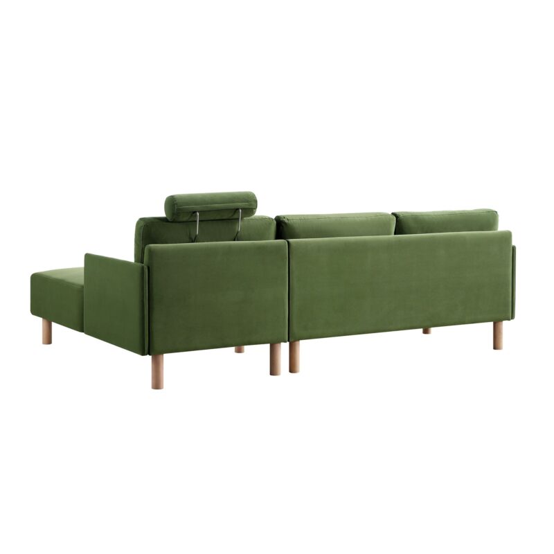 Timber Fern Green Velvet Sofa, Large 3-Seater Chaise Sofa Right Hand Facing - Image 11
