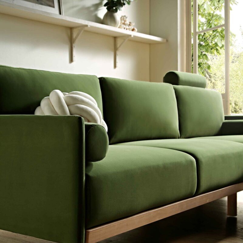 Timber Fern Green Velvet Sofa, Large 3-Seater Chaise Sofa Right Hand Facing - Image 4