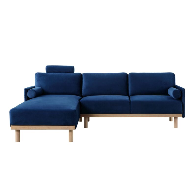 Timber Navy Blue Velvet Sofa, Large 3-Seater Chaise Sofa Left Hand Facing - Image 5