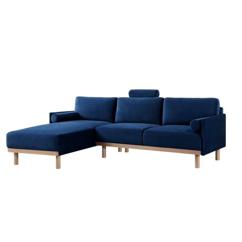 Timber Navy Blue Velvet Sofa, Large 3-Seater Chaise Sofa Left Hand Facing - Image 6
