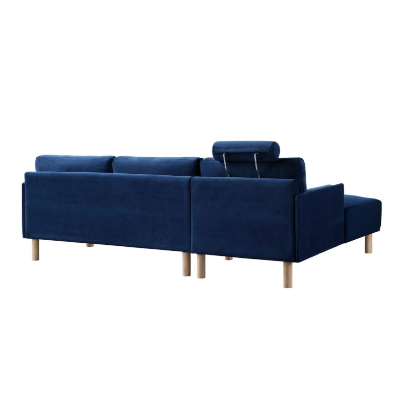 Timber Navy Blue Velvet Sofa, Large 3-Seater Chaise Sofa Left Hand Facing - Image 9