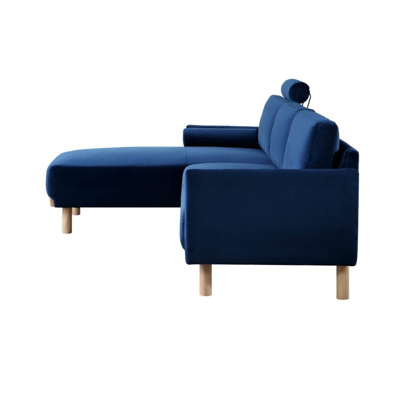 Timber Navy Blue Velvet Sofa, Large 3-Seater Chaise Sofa Left Hand Facing - Image 10