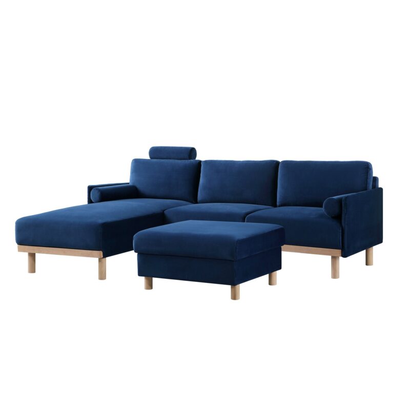 Timber Navy Blue Velvet Sofa, Large 3-Seater Chaise Sofa Left Hand Facing - Image 11