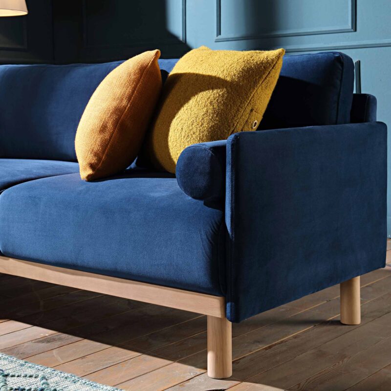 Timber Navy Blue Velvet Sofa, Large 3-Seater Chaise Sofa Left Hand Facing - Image 4