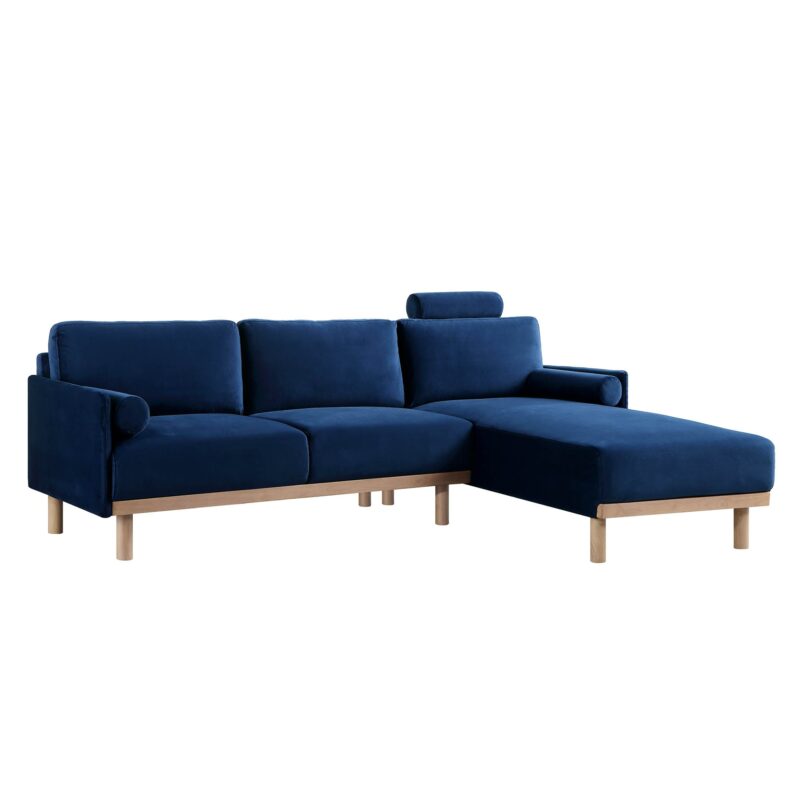 Timber Navy Blue Velvet Sofa, Large 3-Seater Chaise Sofa Right Hand Facing - Image 6