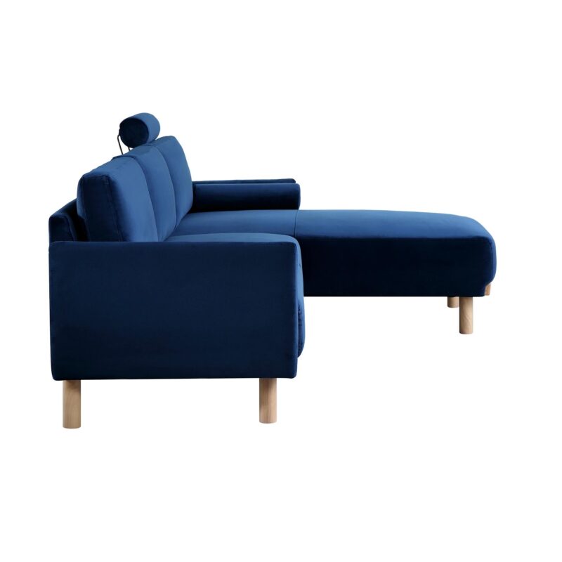 Timber Navy Blue Velvet Sofa, Large 3-Seater Chaise Sofa Right Hand Facing - Image 9