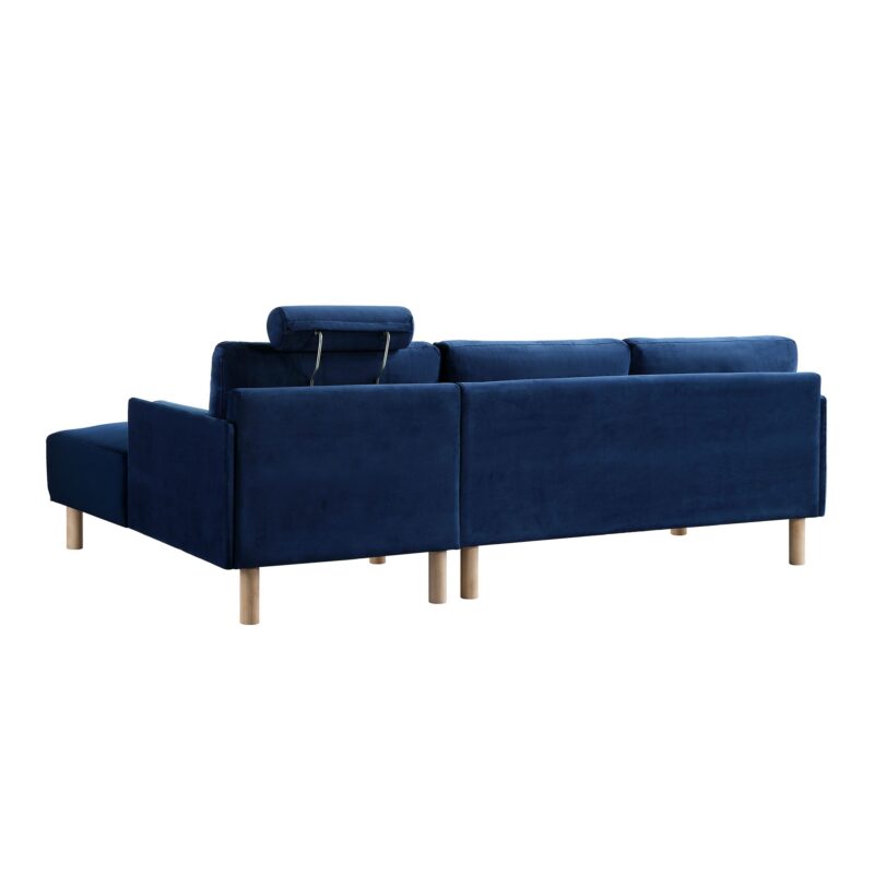 Timber Navy Blue Velvet Sofa, Large 3-Seater Chaise Sofa Right Hand Facing - Image 10