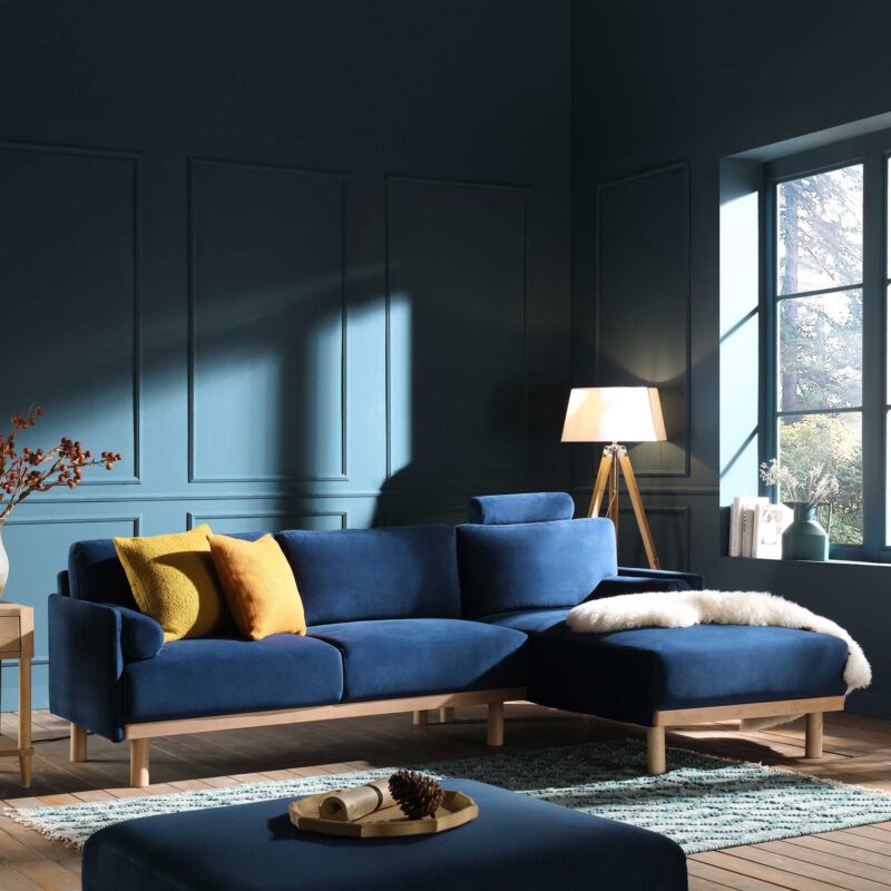 Timber Navy Blue Velvet Sofa, Large 3-Seater Chaise Sofa Right Hand Facing - Image 3