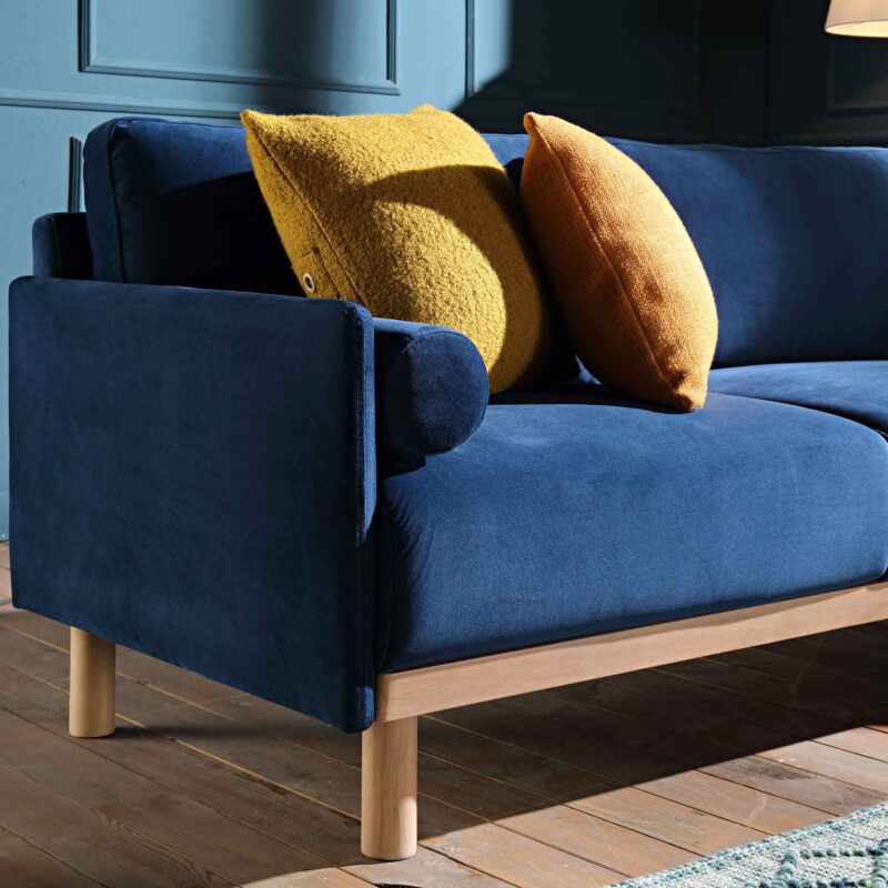 Timber Navy Blue Velvet Sofa, Large 3-Seater Chaise Sofa Right Hand Facing - Image 4