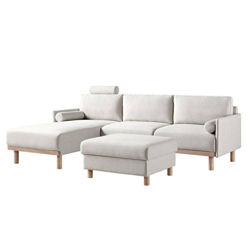 Timber Oatmeal Fabric Sofa, Large 3-Seater Chaise Sofa Left Hand Facing - Image 9