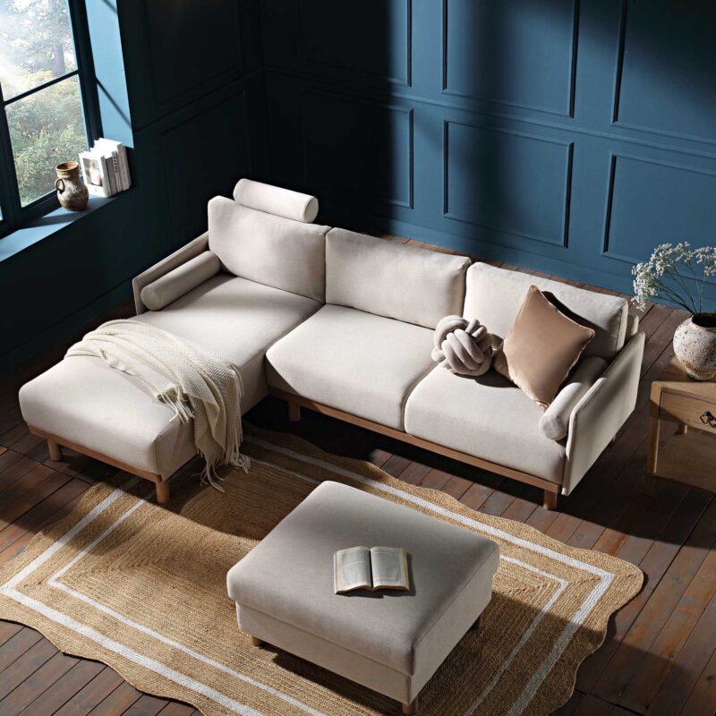 Timber Oatmeal Fabric Sofa, Large 3-Seater Chaise Sofa Left Hand Facing - Image 3