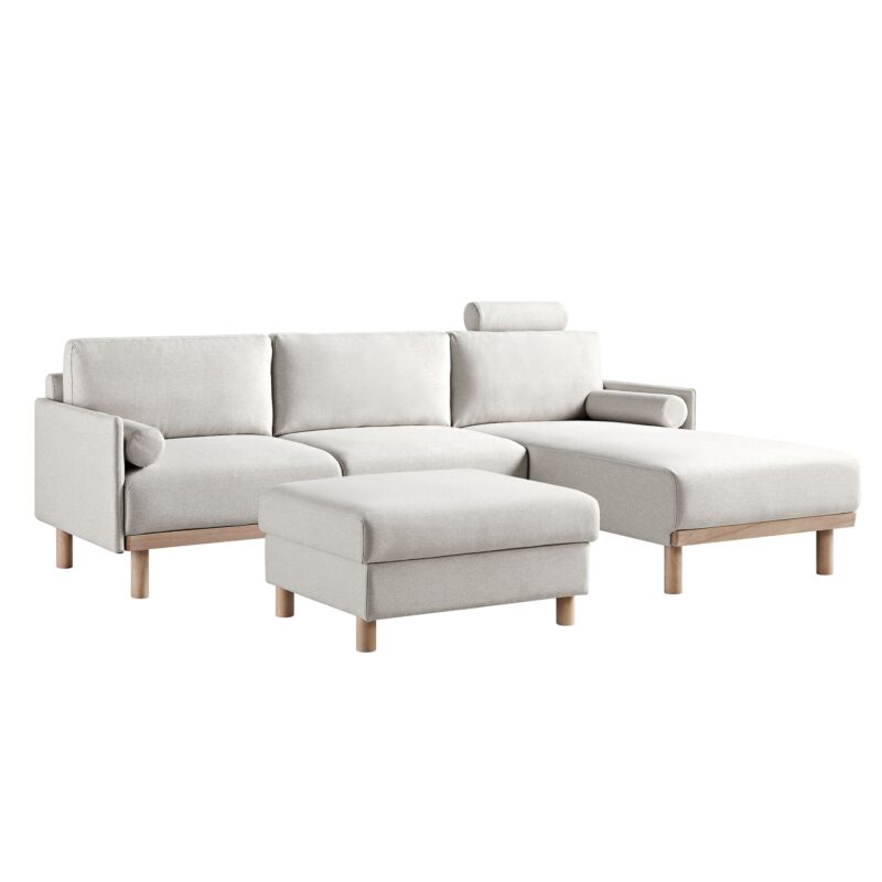 Timber Oatmeal Fabric Sofa, Large 3-Seater Chaise Sofa Right Hand Facing - Image 8