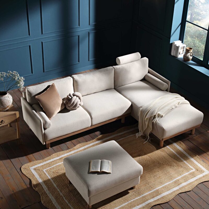 Timber Oatmeal Fabric Sofa, Large 3-Seater Chaise Sofa Right Hand Facing - Image 3