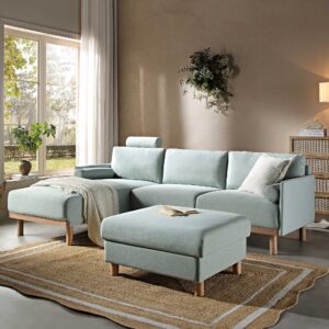 Timber Sage Green Fabric Sofa, Large 3-Seater Chaise Sofa Left Hand Facing