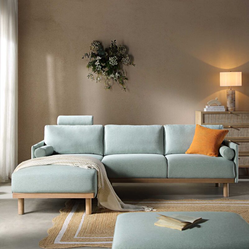 Timber Sage Green Fabric Sofa, Large 3-Seater Chaise Sofa Left Hand Facing - Image 2