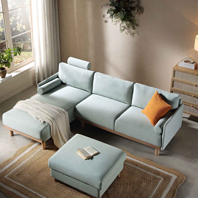 Timber Sage Green Fabric Sofa, Large 3-Seater Chaise Sofa Left Hand Facing - Image 3