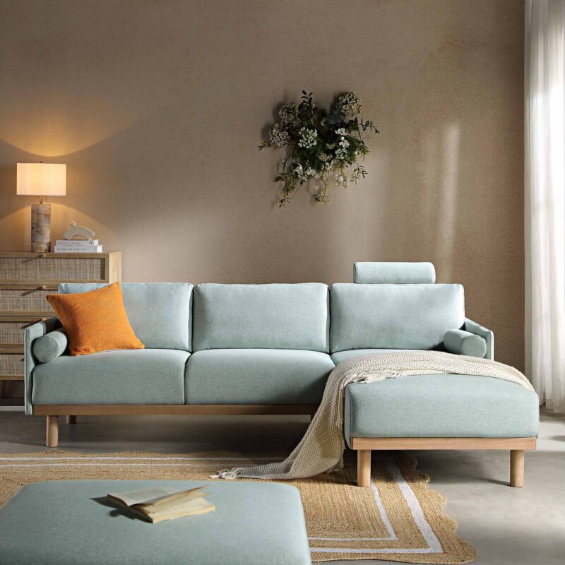 Timber Sage Green Fabric Sofa, Large 3-Seater Chaise Sofa Right Hand Facing - Image 2