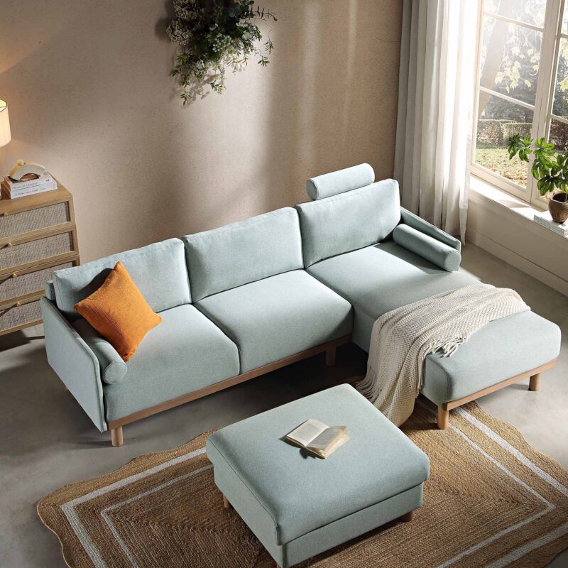 Timber Sage Green Fabric Sofa, Large 3-Seater Chaise Sofa Right Hand Facing - Image 3