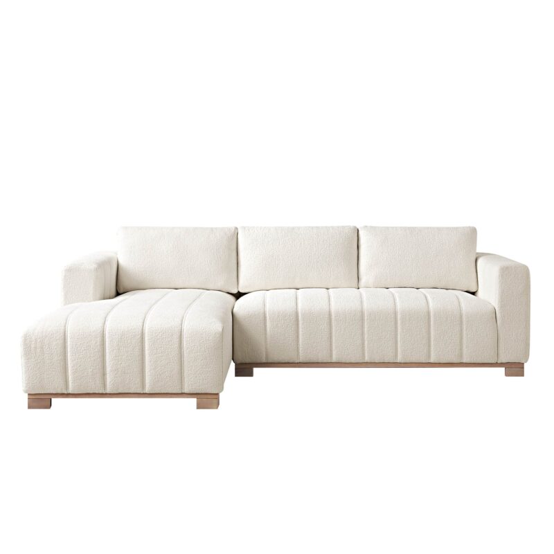 Belsize Beige Boucle Sofa with Wooden Base, Large Chaise Left Hand Facing - Image 5